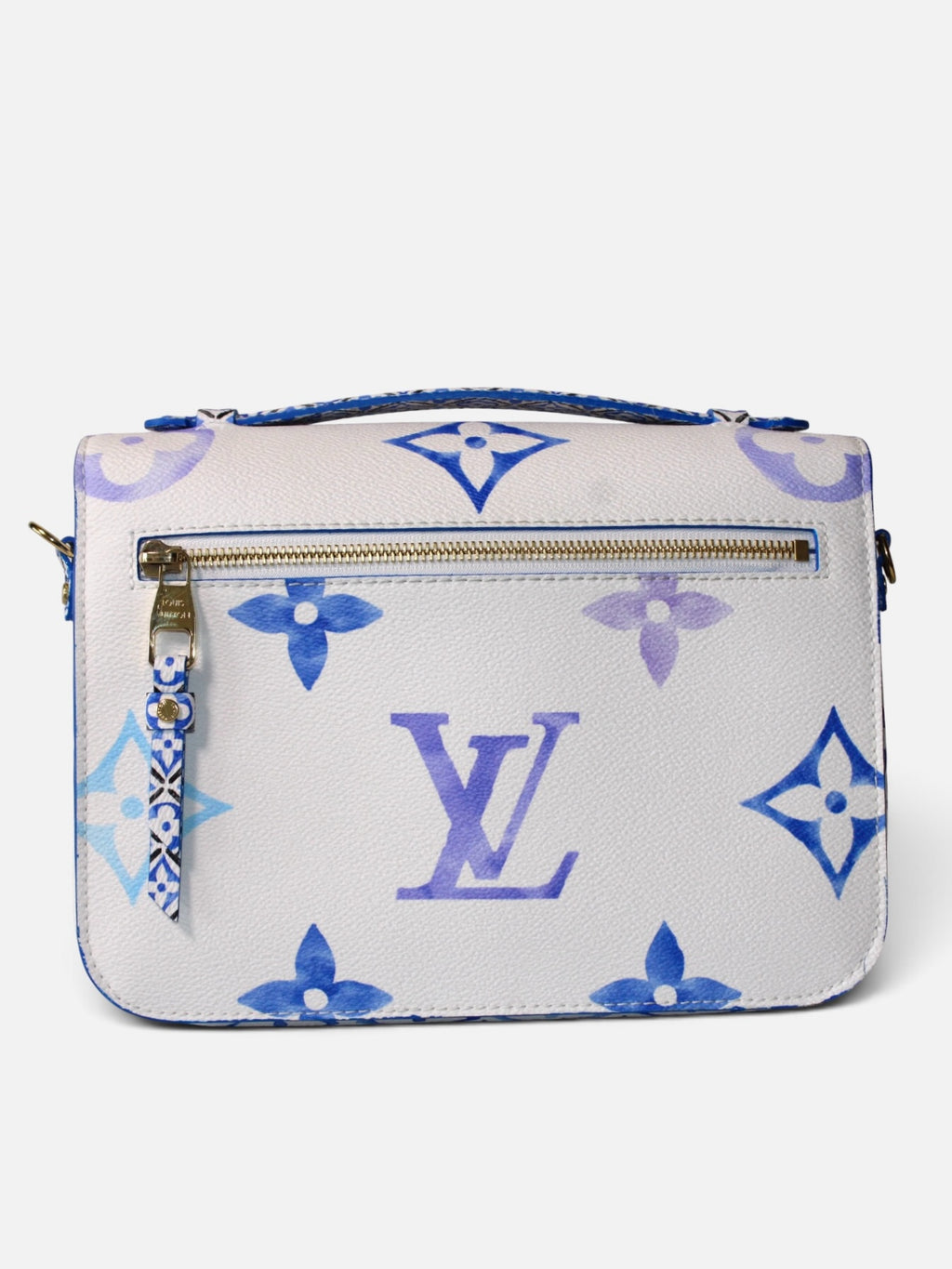 Bolso de hombro Hibiscx's Archive de piel blanca con monograma Louis Vuitton en tonos acuarela azul y violeta
