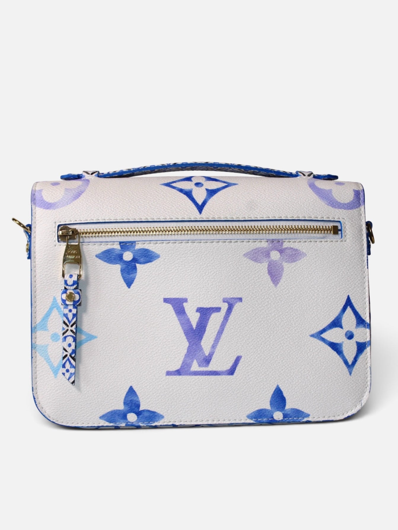 Bolso de hombro Hibiscx's Archive de piel blanca con monograma Louis Vuitton en tonos acuarela azul y violeta