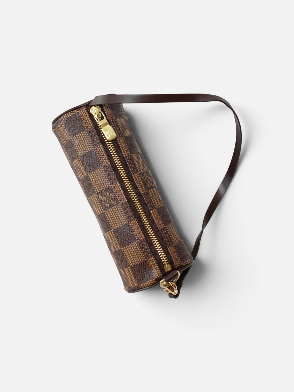 Bolso de hombro Hibiscx's Archive Louis Vuitton Papillon cilíndrico en lona Damier Ebene marrón con herrajes dorados