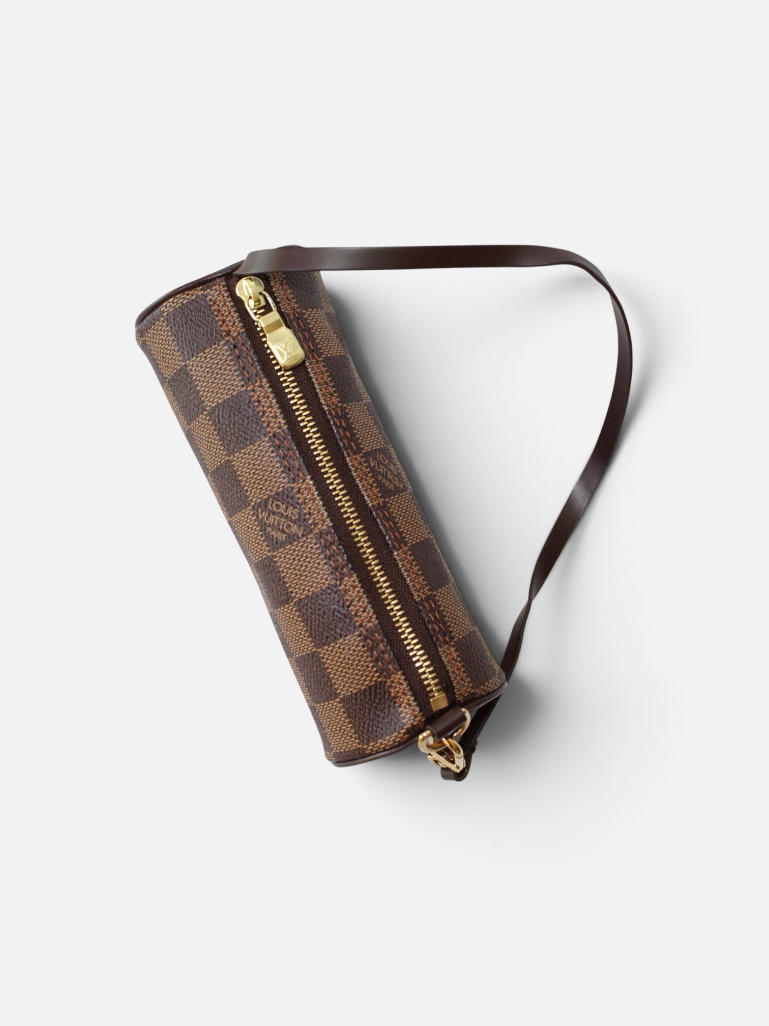 Bolso de hombro Hibiscx's Archive Louis Vuitton Papillon cilíndrico en lona Damier Ebene marrón con herrajes dorados